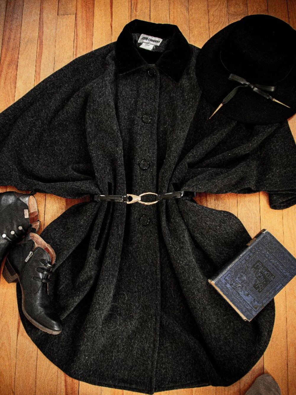 Vintage Academia Librarian Cape, Wool, Black/Gray